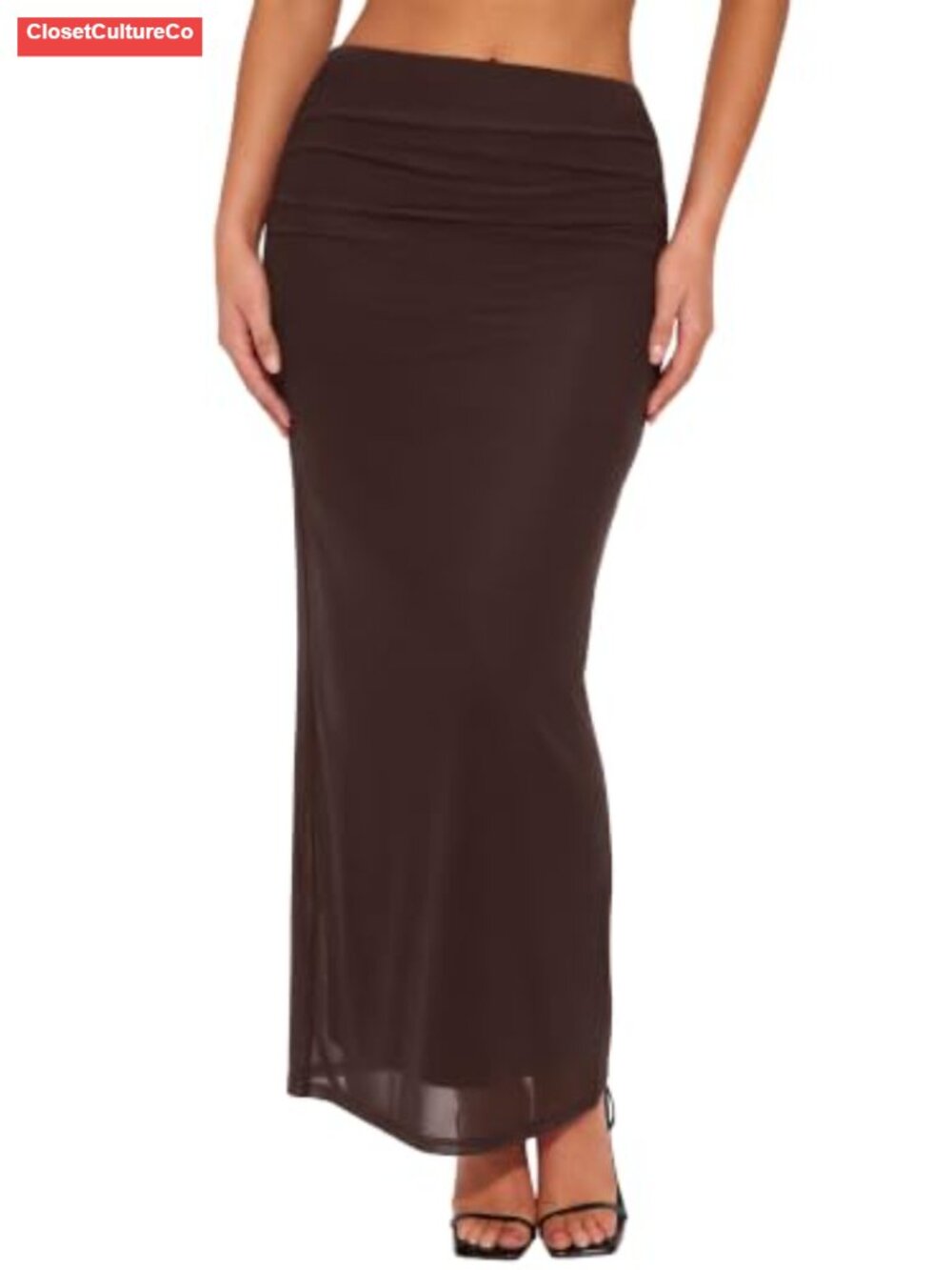 Mesh Maxi Skirt Mid Waist Ruched A-Line Double Lined Flowy
